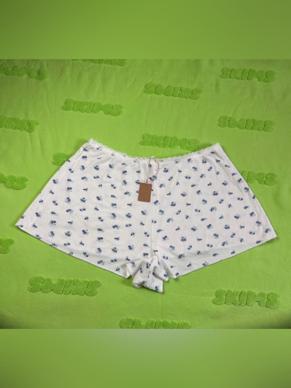 🌸SKIMS Soft Lounge Lace Ribbed Pajama Shorts | Blue Floral Garden Print | M 🌸